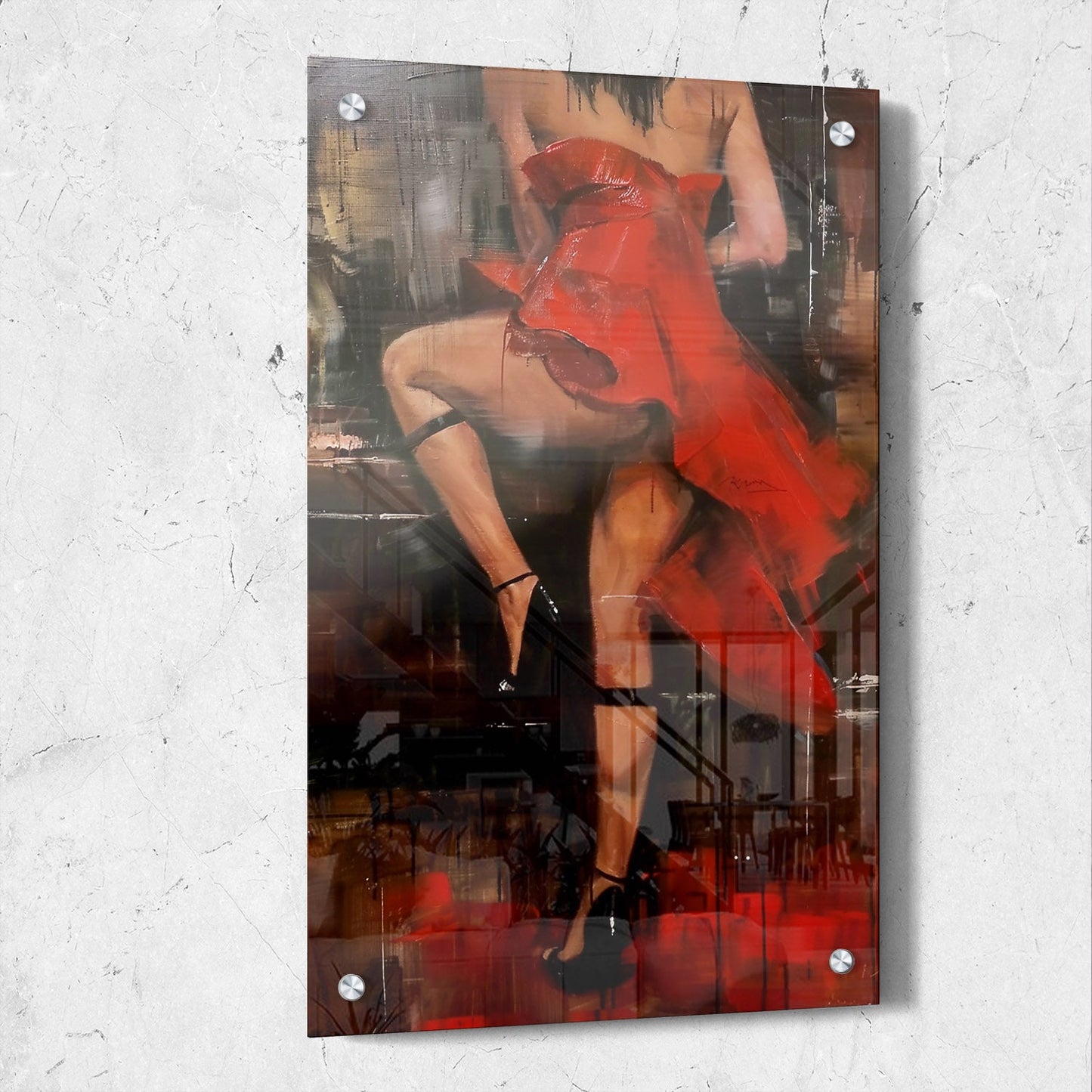 Contemporary Woman Red Dress Painting