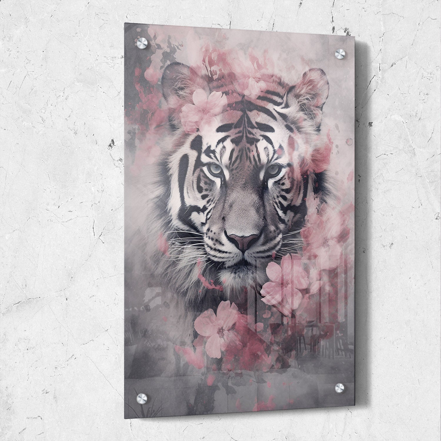 Pink Flower Tiger Portrait