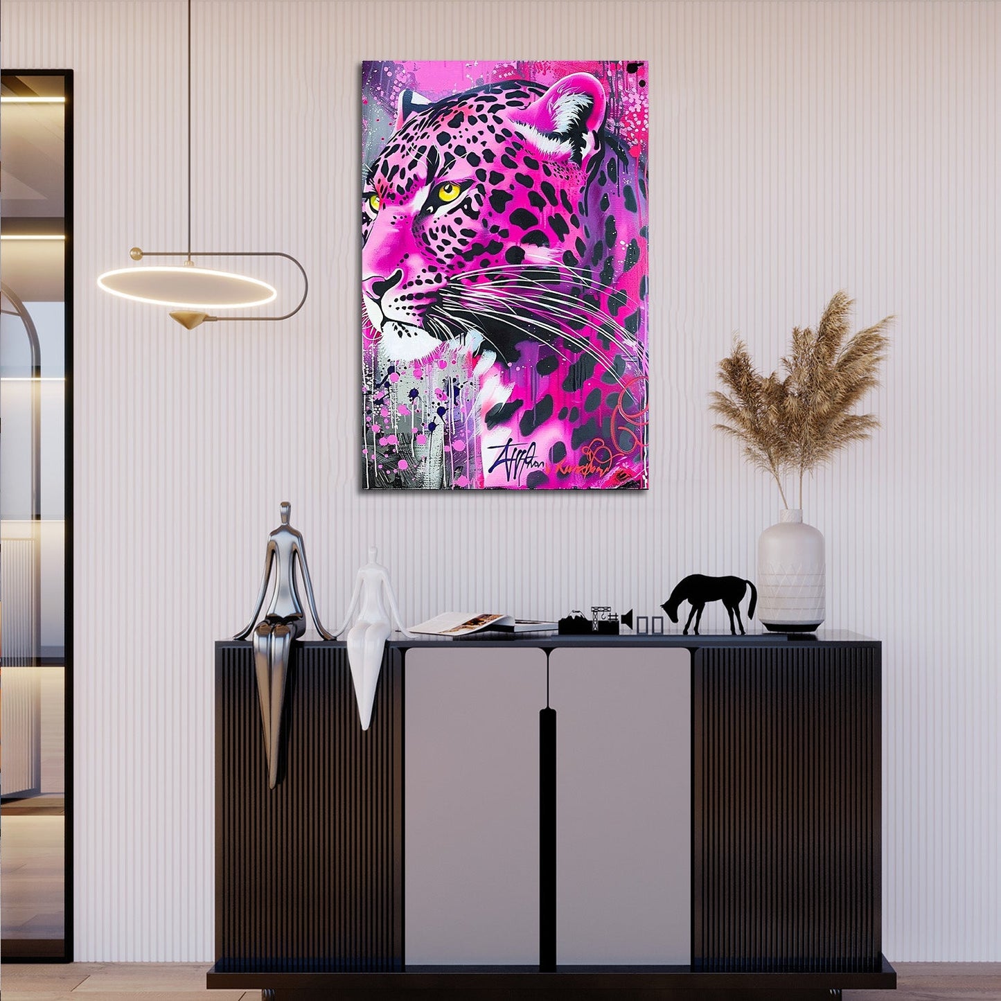 Pink Leopard Street Art Painting