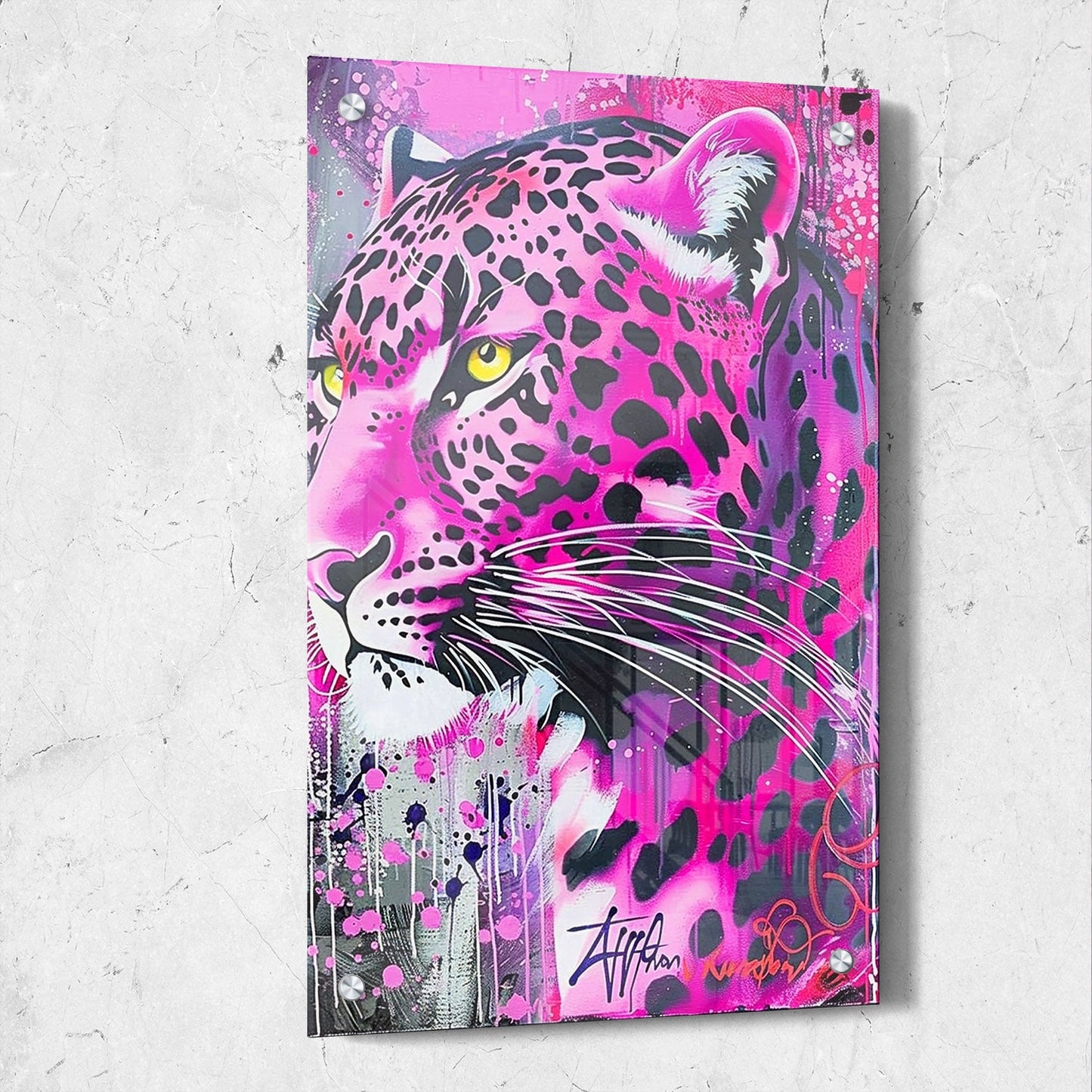 Pink Leopard Street Art Painting