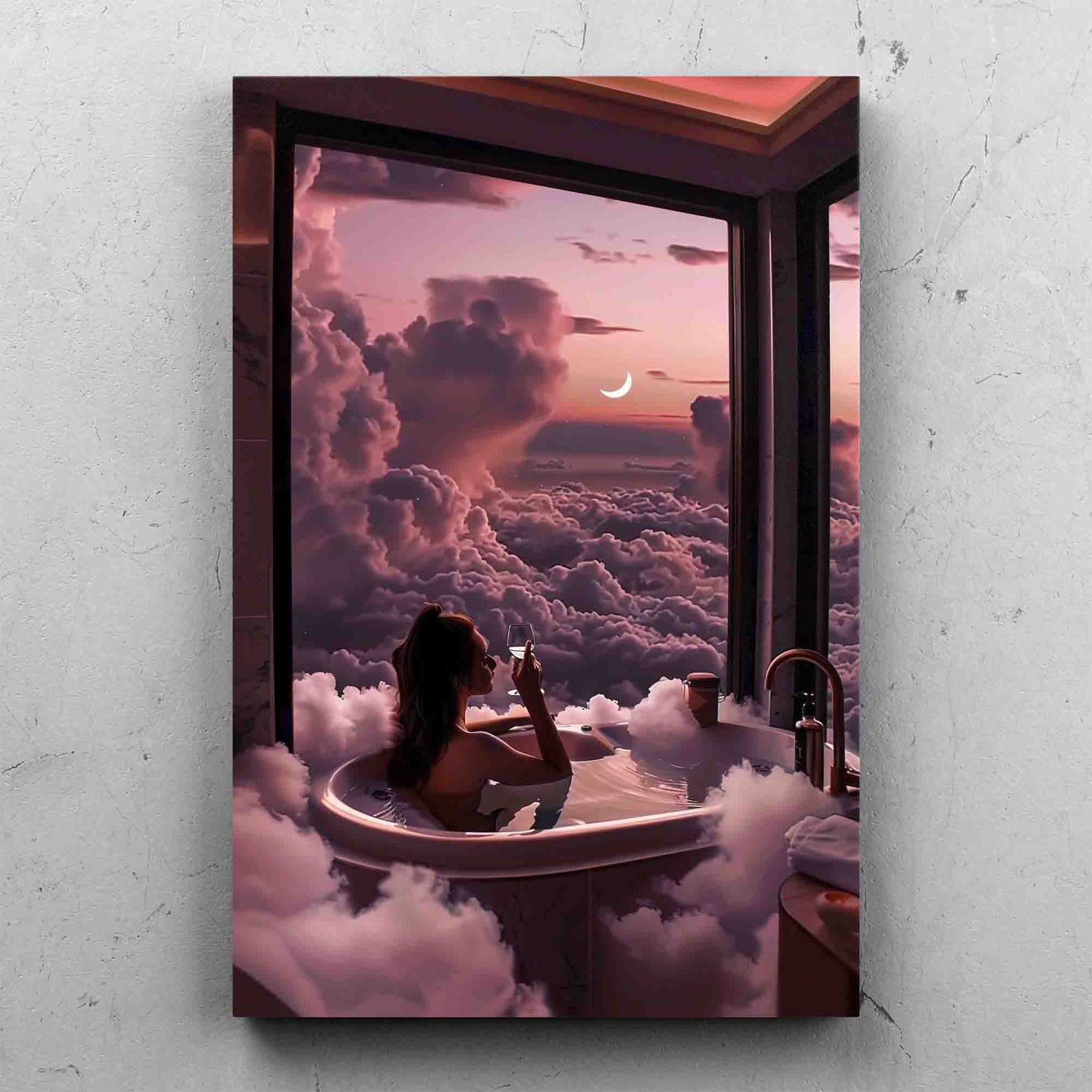 Surreal Woman Bath Clouds Art
