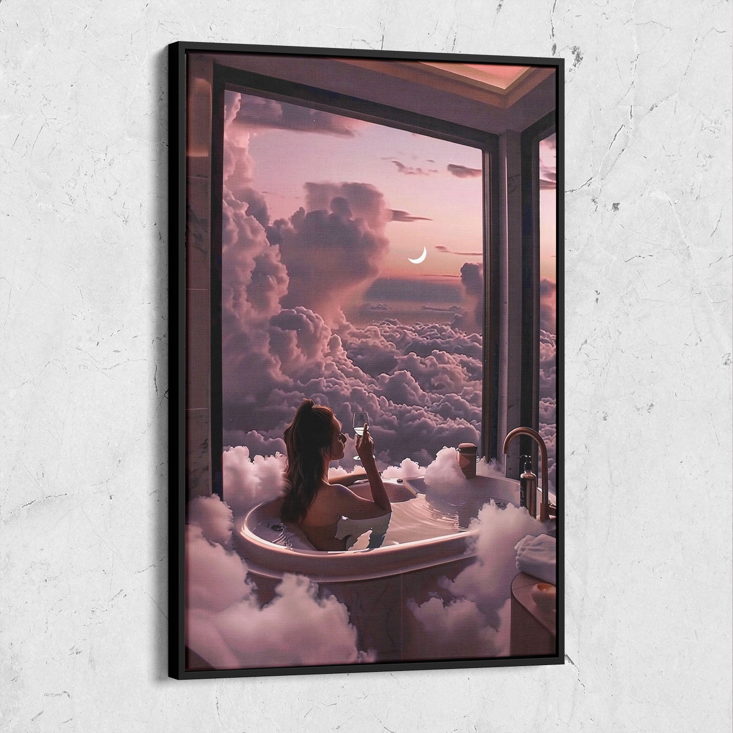 Surreal Woman Bath Clouds Art