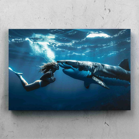 Underwater Woman Shark Fine Art