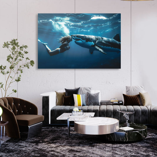 Underwater Woman Shark Fine Art