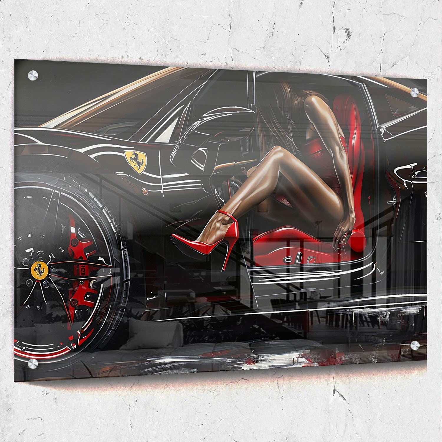 Woman Ferrari Art Painting