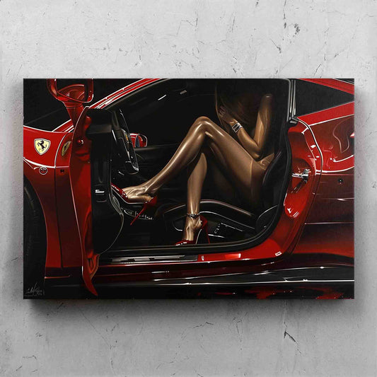 Woman Red Ferrari Realistic Painting