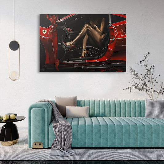 Woman Red Ferrari Realistic Painting