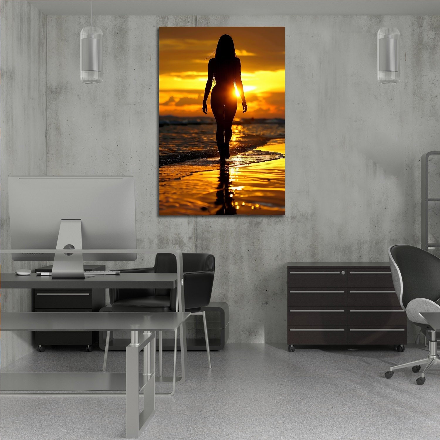Woman Silhouette Beach Sunset Photo
