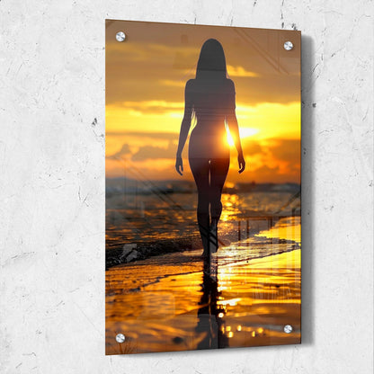 Woman Silhouette Beach Sunset Photo