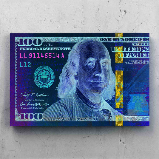 Money Art $100 Bill Blue & Pink