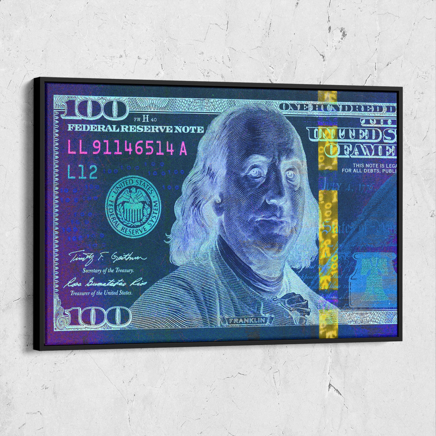 Money Art $100 Bill Blue & Pink