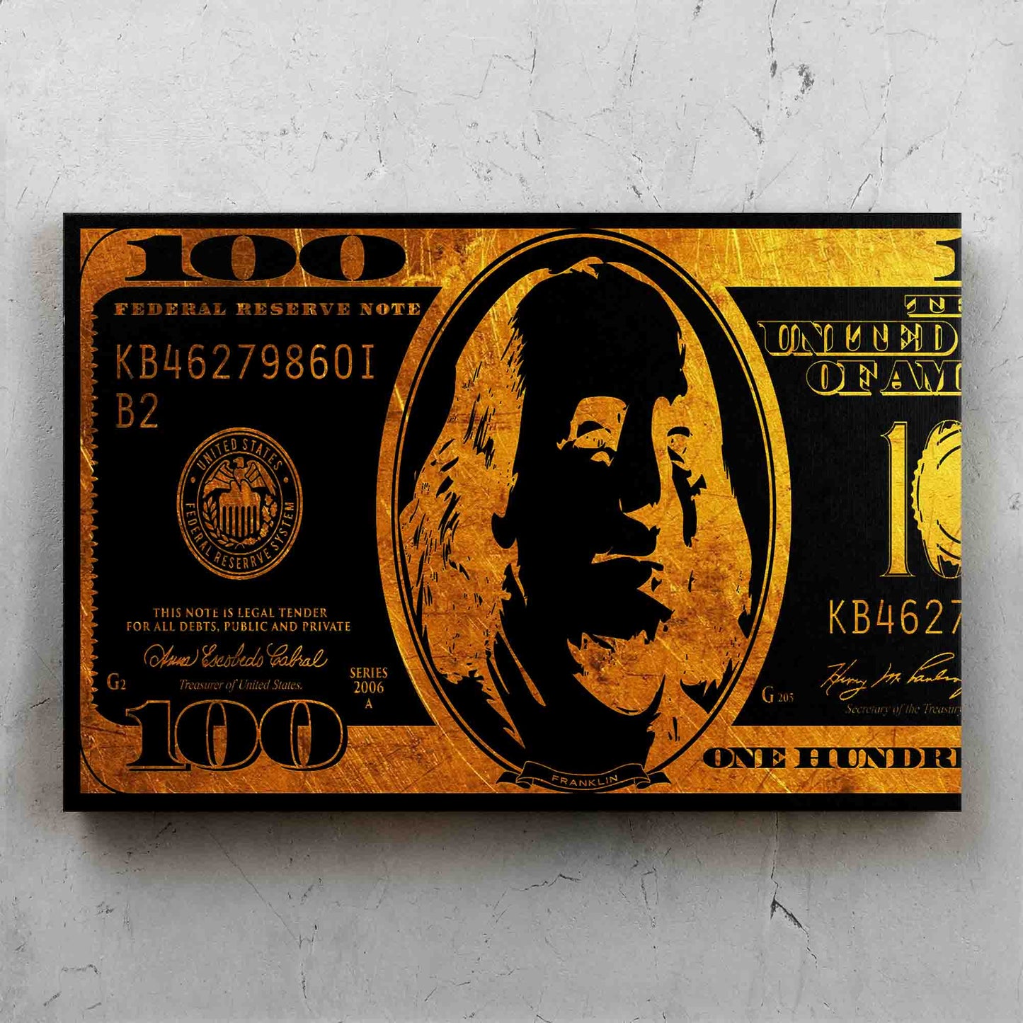 Money Art $100 Bill Gold & Black