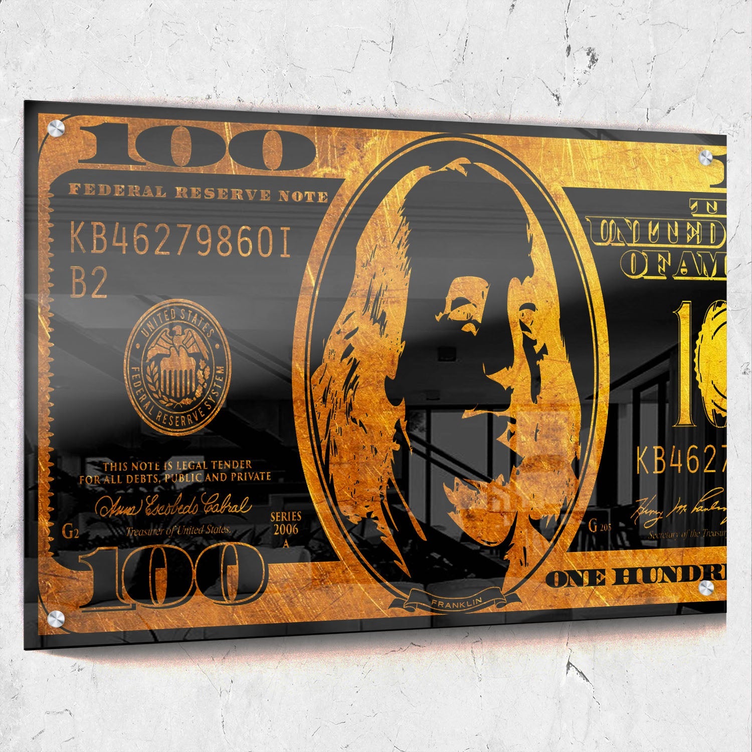 Money Art $100 Bill Gold & Black