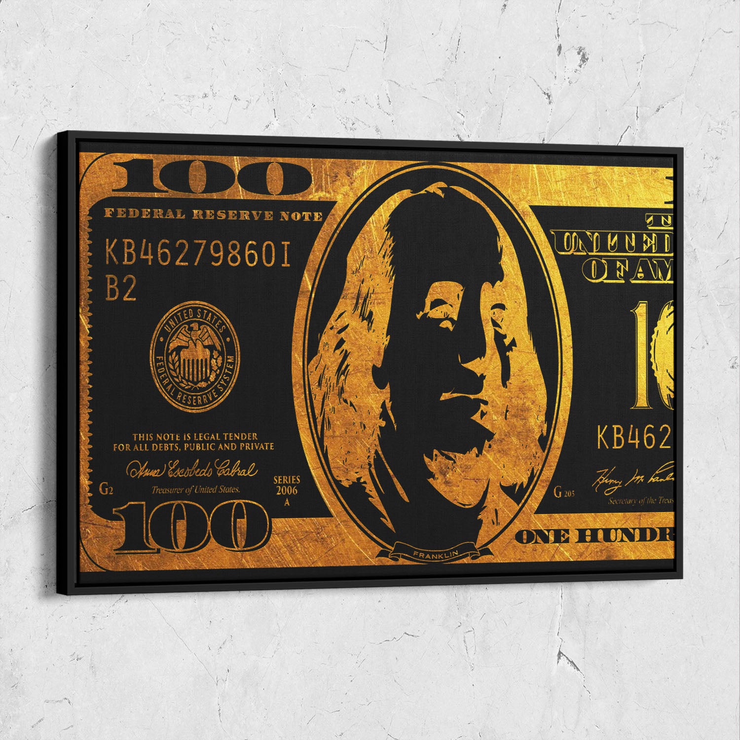 Money Art $100 Bill Gold & Black