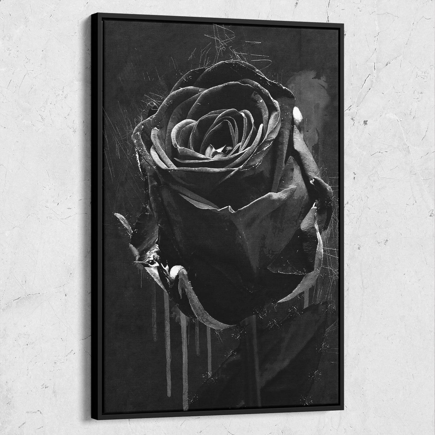 Rose Black And White Drip On Black