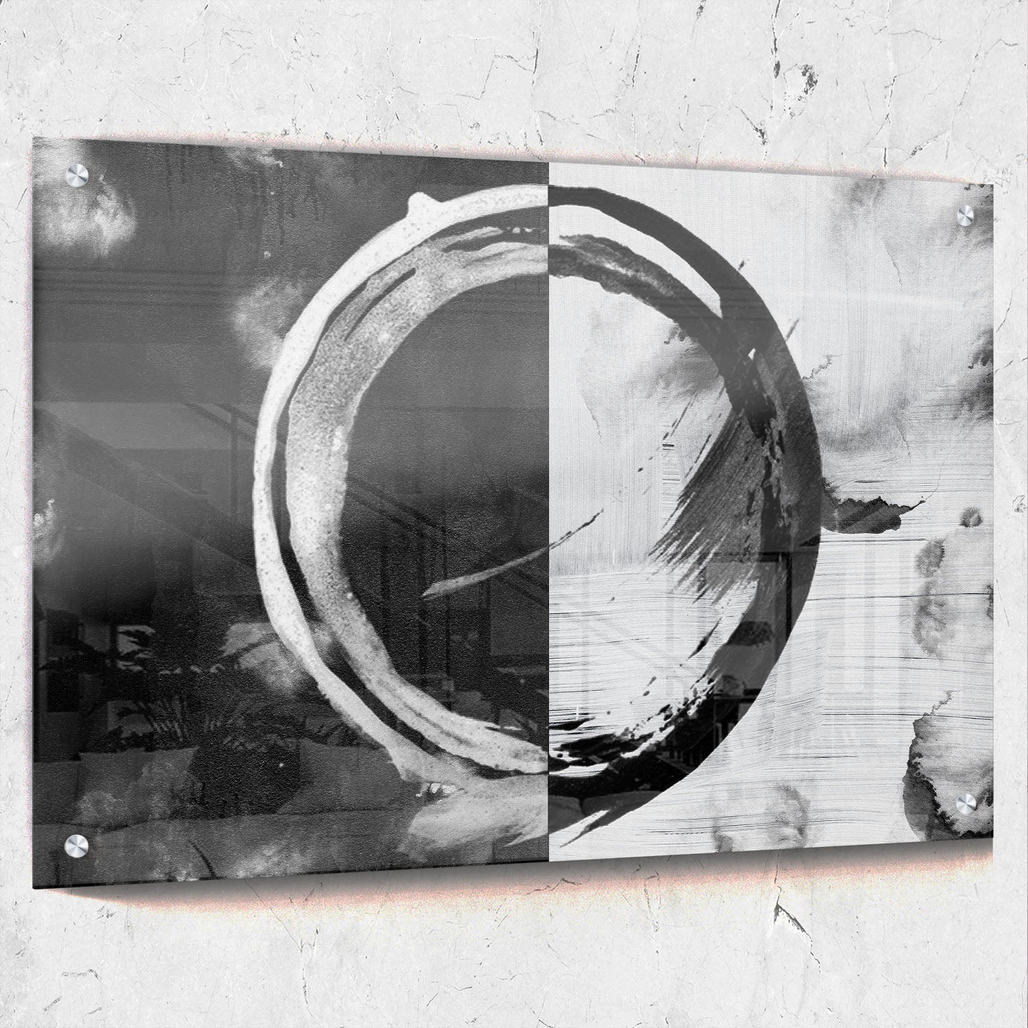 Circular Brush Stroke Black White Abstract