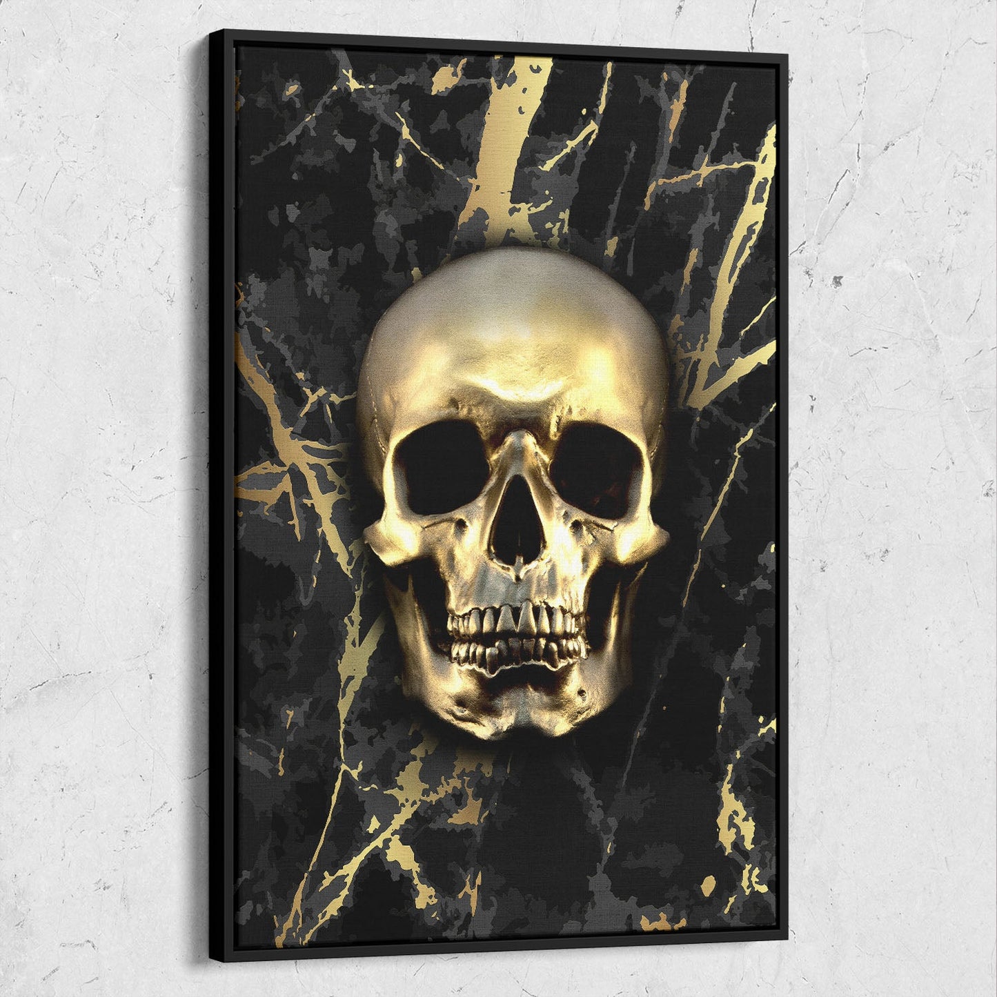 Skull Grunge Black And Gold Marble Background