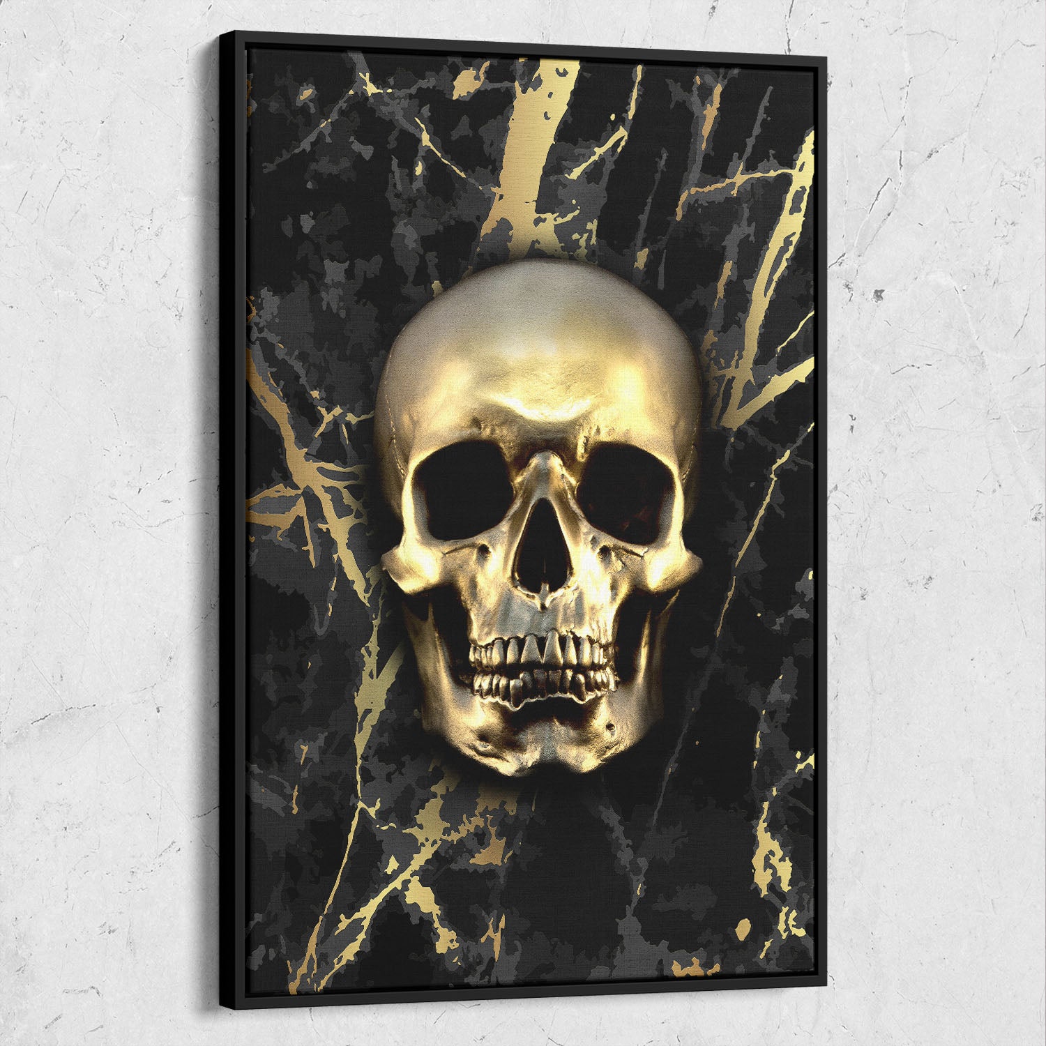 Skull Grunge Black And Gold Marble Background