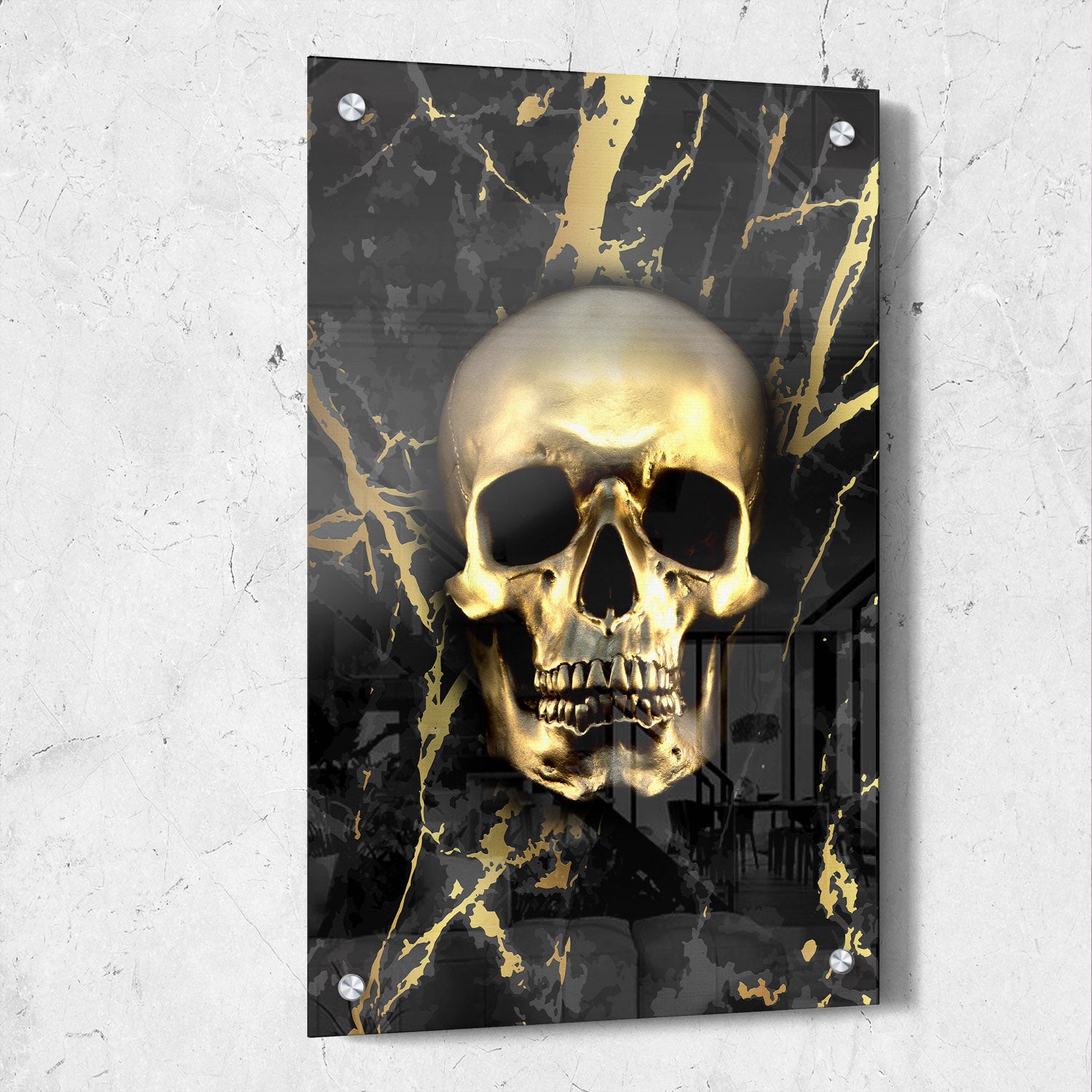 Skull Grunge Black And Gold Marble Background