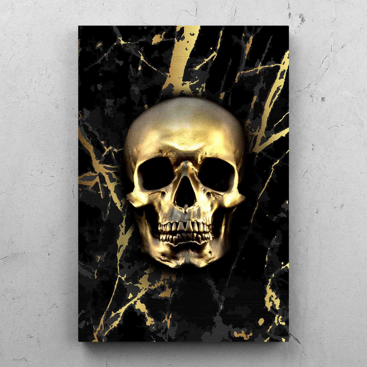 Skull Grunge Black And Gold Marble Background