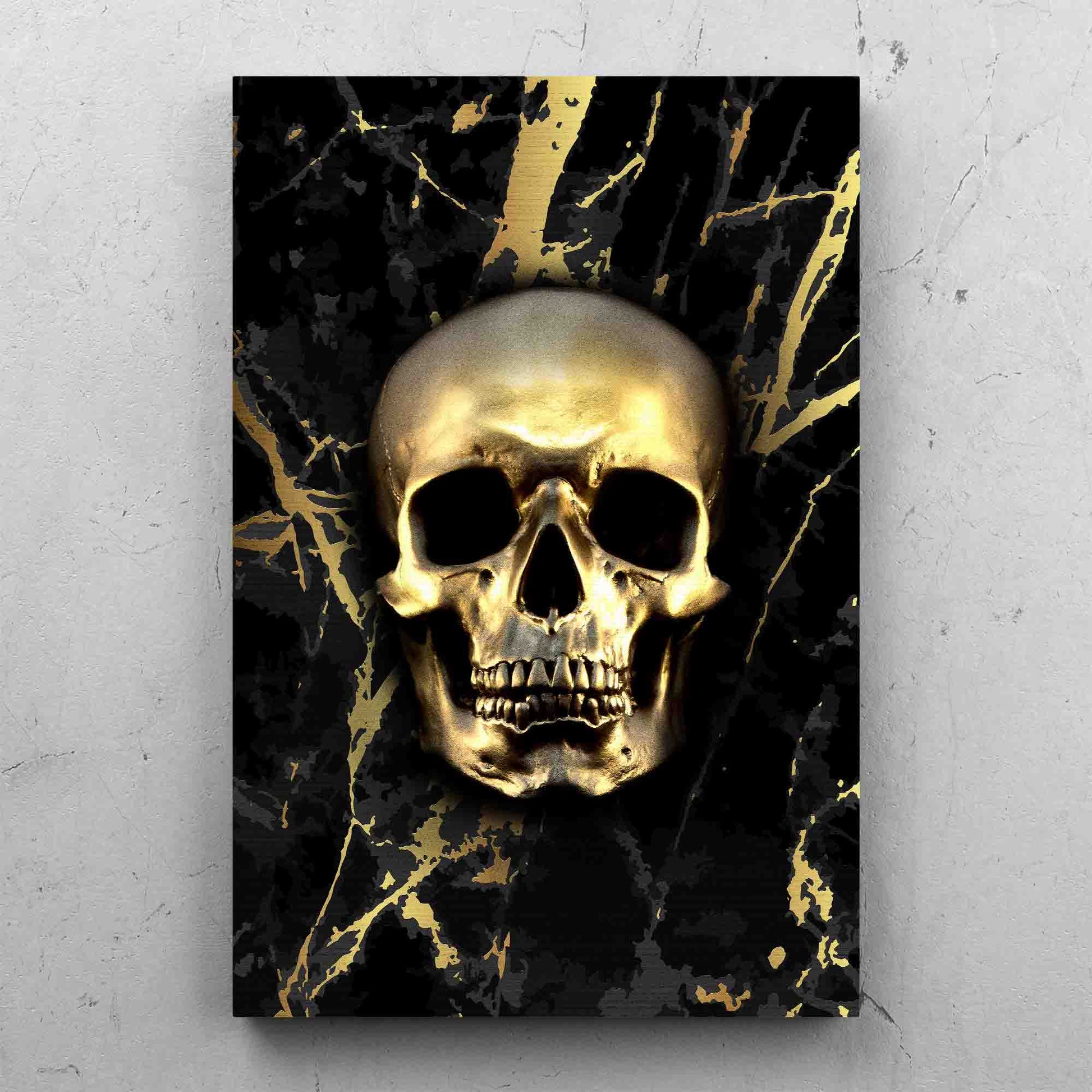 Skull Grunge Black And Gold Marble Background