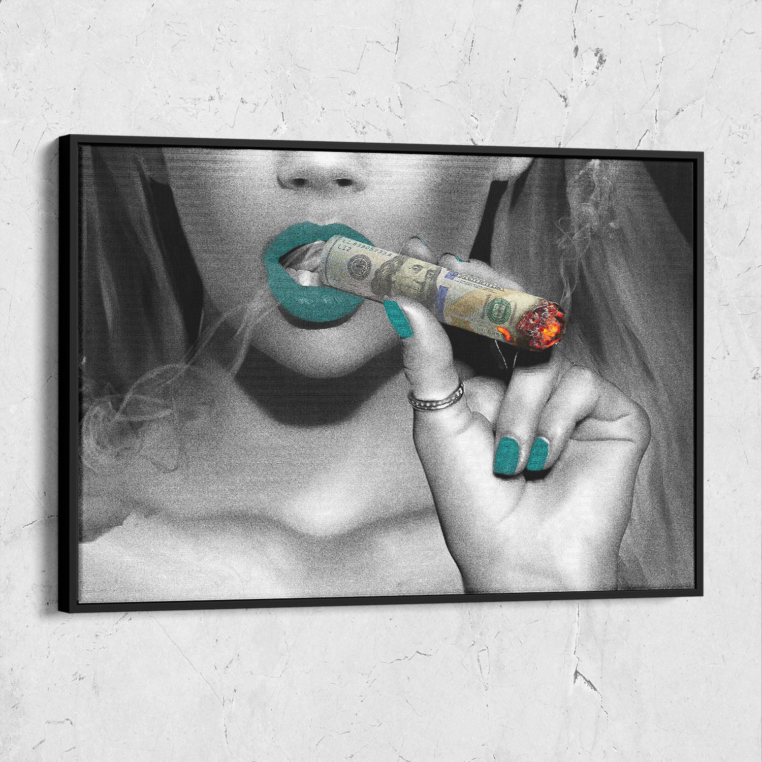 Cigar Money Girl with Teal Lips