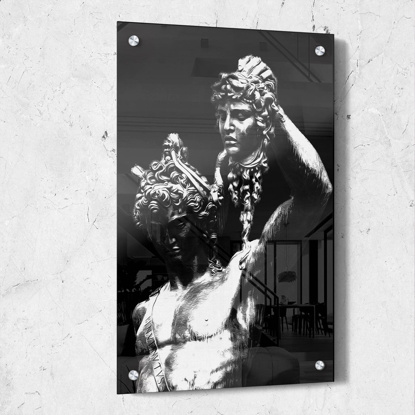 Perseus With Head Of Medusa Statue Black White
