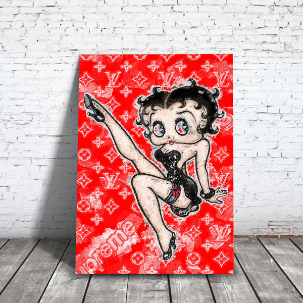 Betty Boop Surpreme - Framed Canvas Painting Wall Art Office Decor, large modern pop artwork for home or office, Entrepreneur Inspirational and motivational Quotes on Canvas great for man cave or home. Perfect for Artwork Addicts. Made in USA, FREE Shipping.