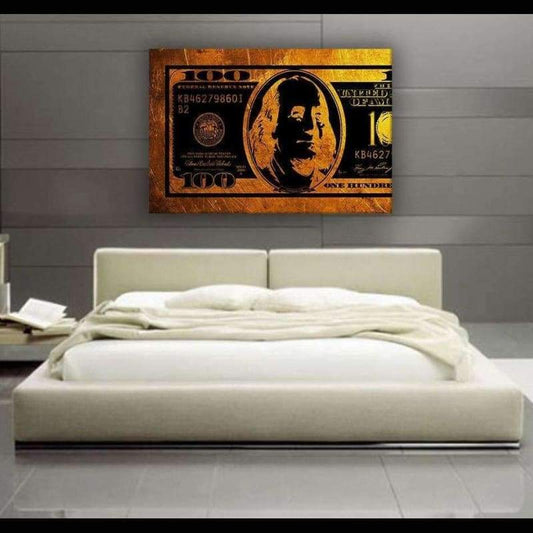 $100 Bill Gold & Black - Framed Canvas Painting Wall Art Office Decor, large modern pop artwork for home or office, Entrepreneur Inspirational and motivational Quotes on Canvas great for man cave or home. Perfect for Artwork Addicts. Made in USA, FREE Shipping.