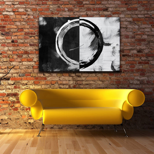 Circular Brush Stroke Black White Abstract