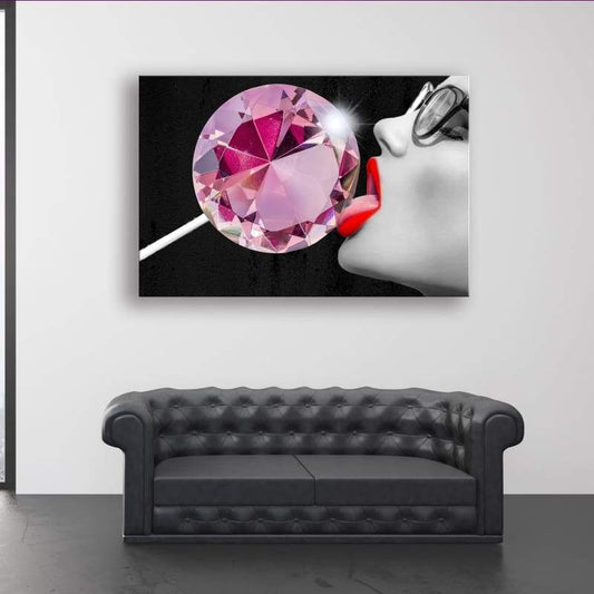 Diamond Lollipop Beauty - Framed Canvas Painting Wall Art Office Decor, large modern pop artwork for home or office, Entrepreneur Inspirational and motivational Quotes on Canvas great for man cave or home. Perfect for Artwork Addicts. Made in USA, FREE Shipping.