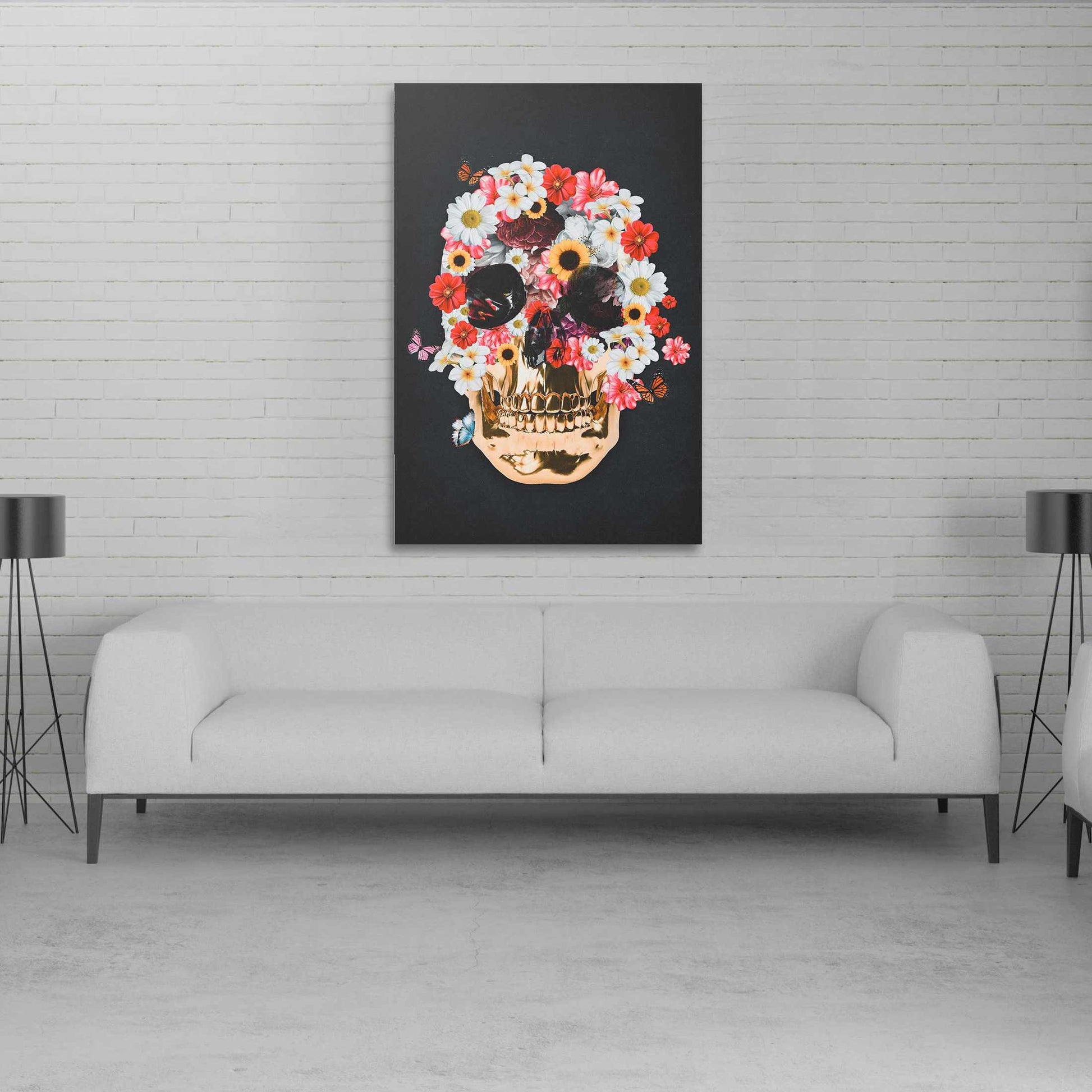 Flower Skull - Framed Canvas Painting Wall Art Office Decor, large modern pop artwork for home or office, Entrepreneur Inspirational and motivational Quotes on Canvas great for man cave or home. Perfect for Artwork Addicts. Made in USA, FREE Shipping.
