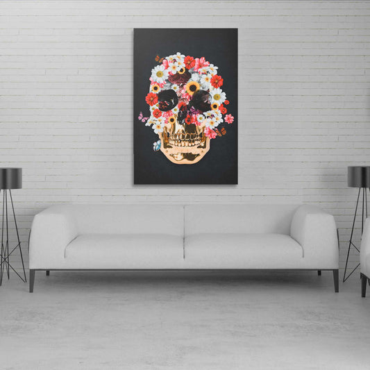 Flower Skull - Framed Canvas Painting Wall Art Office Decor, large modern pop artwork for home or office, Entrepreneur Inspirational and motivational Quotes on Canvas great for man cave or home. Perfect for Artwork Addicts. Made in USA, FREE Shipping.