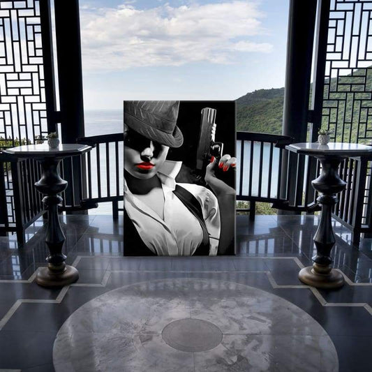 Gangster Beauty - Framed Canvas Painting Wall Art Office Decor, large modern pop artwork for home or office, Entrepreneur Inspirational and motivational Quotes on Canvas great for man cave or home. Perfect for Artwork Addicts. Made in USA, FREE Shipping.