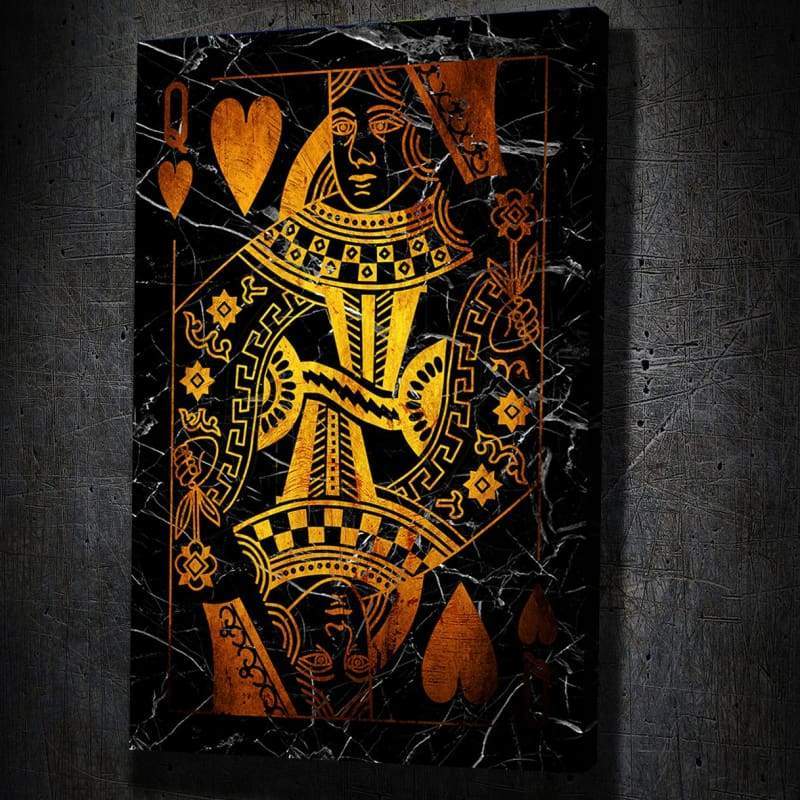 Gold King & Queen of Hearts Combo - Framed Canvas Painting Wall Art Office Decor, large modern pop artwork for home or office, Entrepreneur Inspirational and motivational Quotes on Canvas great for man cave or home. Perfect for Artwork Addicts. Made in USA, FREE Shipping.