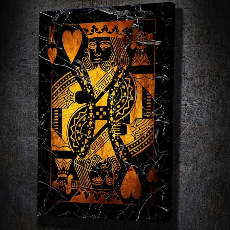 Gold King & Queen of Hearts Combo - Framed Canvas Painting Wall Art Office Decor, large modern pop artwork for home or office, Entrepreneur Inspirational and motivational Quotes on Canvas great for man cave or home. Perfect for Artwork Addicts. Made in USA, FREE Shipping.