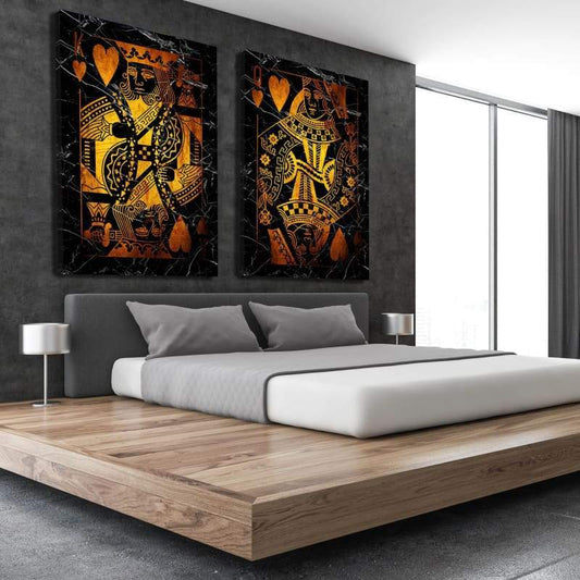 Gold King & Queen of Hearts Combo - Framed Canvas Painting Wall Art Office Decor, large modern pop artwork for home or office, Entrepreneur Inspirational and motivational Quotes on Canvas great for man cave or home. Perfect for Artwork Addicts. Made in USA, FREE Shipping.