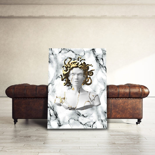 Golden Medusa White Marble