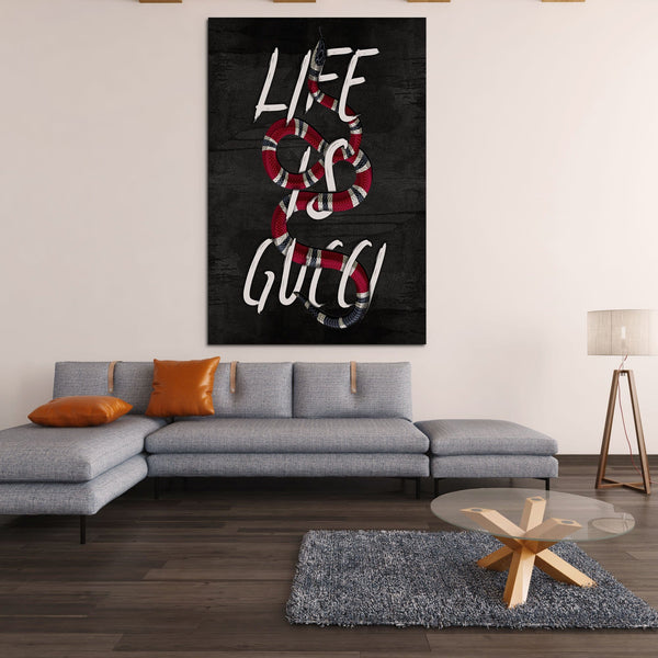 Life Is Gucci - Framed Canvas Painting Wall Art Office Decor, large modern pop artwork for home or office, Entrepreneur Inspirational and motivational Quotes on Canvas great for man cave or home. Perfect for Artwork Addicts. Made in USA, FREE Shipping.