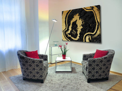 Modern Abstract Painted Black And MetAli Inspiredc Gold