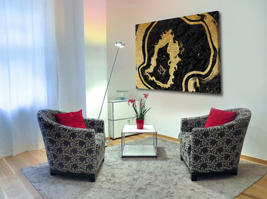 Modern Abstract Painted Black And MetAli Inspiredc Gold