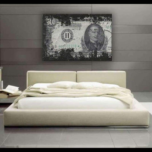 Money $500 Bill Charred - Framed Canvas Painting Wall Art Office Decor, large modern pop artwork for home or office, Entrepreneur Inspirational and motivational Quotes on Canvas great for man cave or home. Perfect for Artwork Addicts. Made in USA, FREE Shipping.