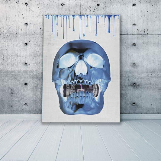 Money Hungry Skull Inverted - Framed Canvas Painting Wall Art Office Decor, large modern pop artwork for home or office, Entrepreneur Inspirational and motivational Quotes on Canvas great for man cave or home. Perfect for Artwork Addicts. Made in USA, FREE Shipping.