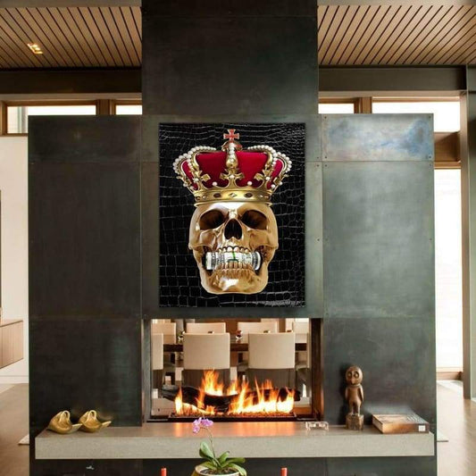 Money Hungry Skull King - Framed Canvas Painting Wall Art Office Decor, large modern pop artwork for home or office, Entrepreneur Inspirational and motivational Quotes on Canvas great for man cave or home. Perfect for Artwork Addicts. Made in USA, FREE Shipping.