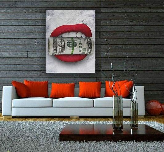 Money Hungry White Paint - Framed Canvas Painting Wall Art Office Decor, large modern pop artwork for home or office, Entrepreneur Inspirational and motivational Quotes on Canvas great for man cave or home. Perfect for Artwork Addicts. Made in USA, FREE Shipping.