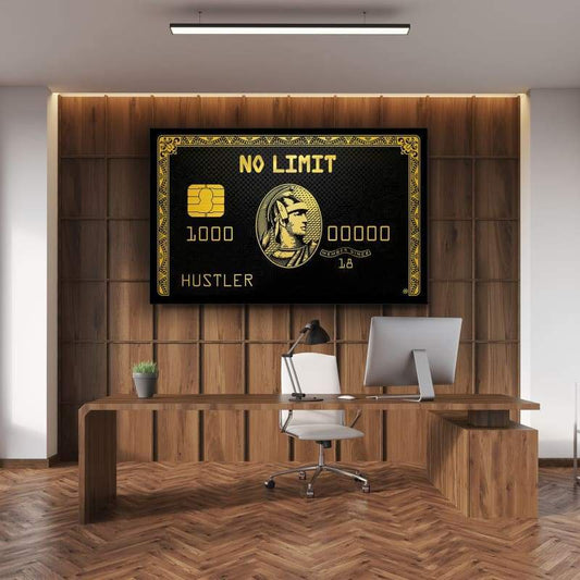 No Limit Hustler - Framed Canvas Painting Wall Art Office Decor, large modern pop artwork for home or office, Entrepreneur Inspirational and motivational Quotes on Canvas great for man cave or home. Perfect for Artwork Addicts. Made in USA, FREE Shipping.
