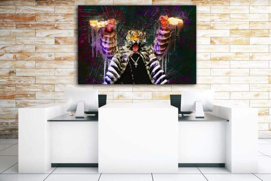 Poppin Bottles Tiger - Framed Canvas Painting Wall Art Office Decor, large modern pop artwork for home or office, Entrepreneur Inspirational and motivational Quotes on Canvas great for man cave or home. Perfect for Artwork Addicts. Made in USA, FREE Shipping.