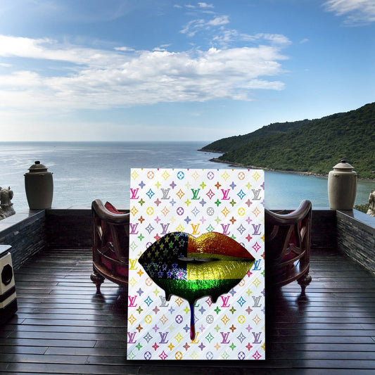 Rainbow Flag Closed Lips Drip LV Background