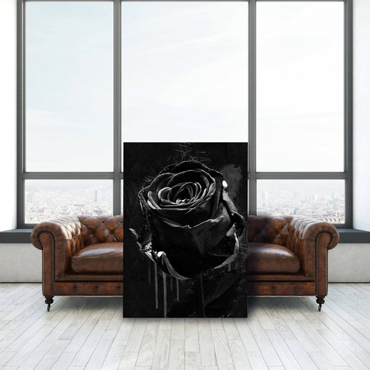 Rose Black And White Drip On Black