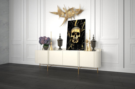 Skull Grunge Black And Gold Marble Background